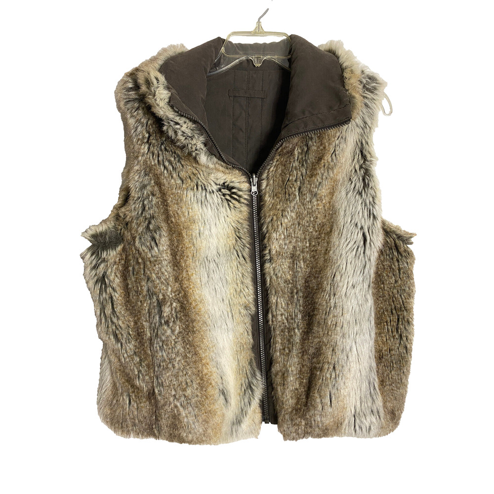 Weatherproof Vest Women Size Large Brown Outer Wear Reversible Faux Fur